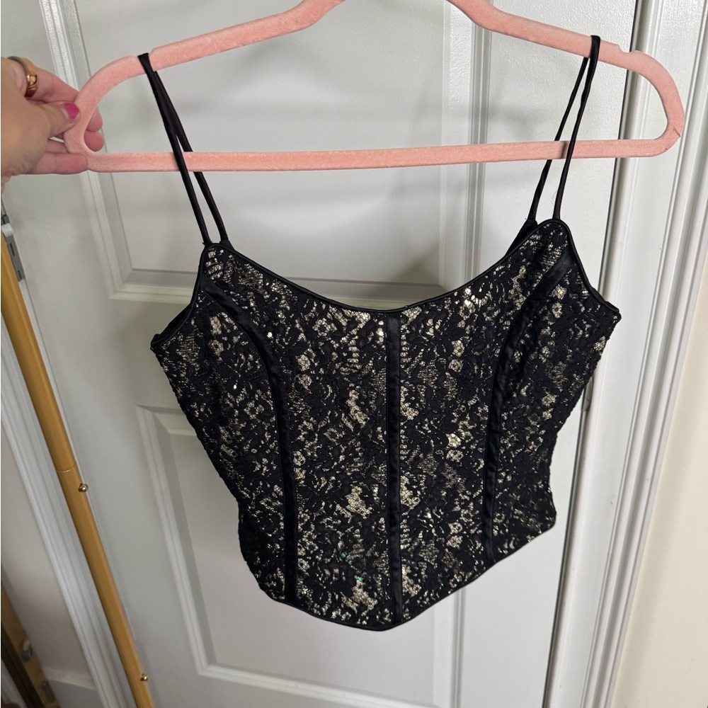 Gunne Sax x Jessica McClintock Black Lace Bustier Top